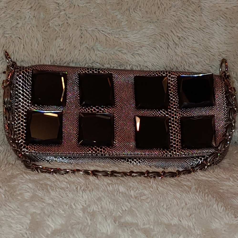 Silver Snake Skin Print Purse